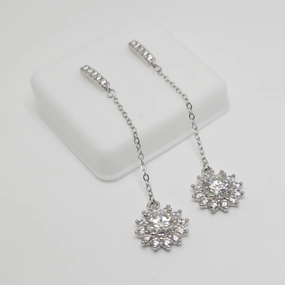 2ct Elegant Silver Moissanite Dangle Earrings - Picture 4 of 11